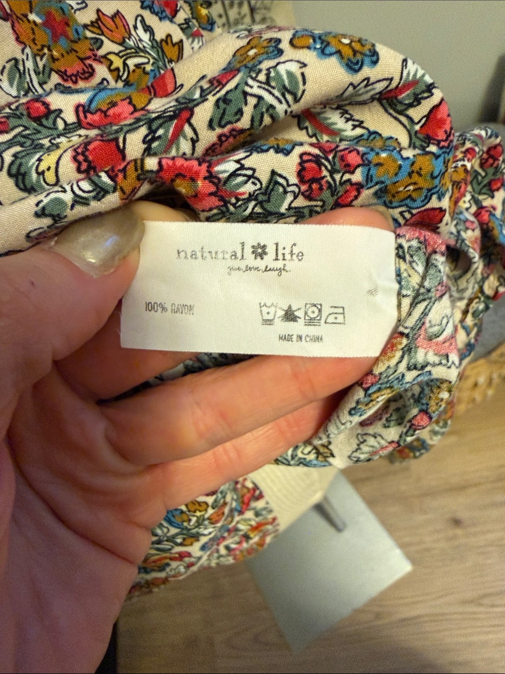 NATURAL LIFE Floral Mini Dress in White with Red and Green Accents - Picture 7 of 8